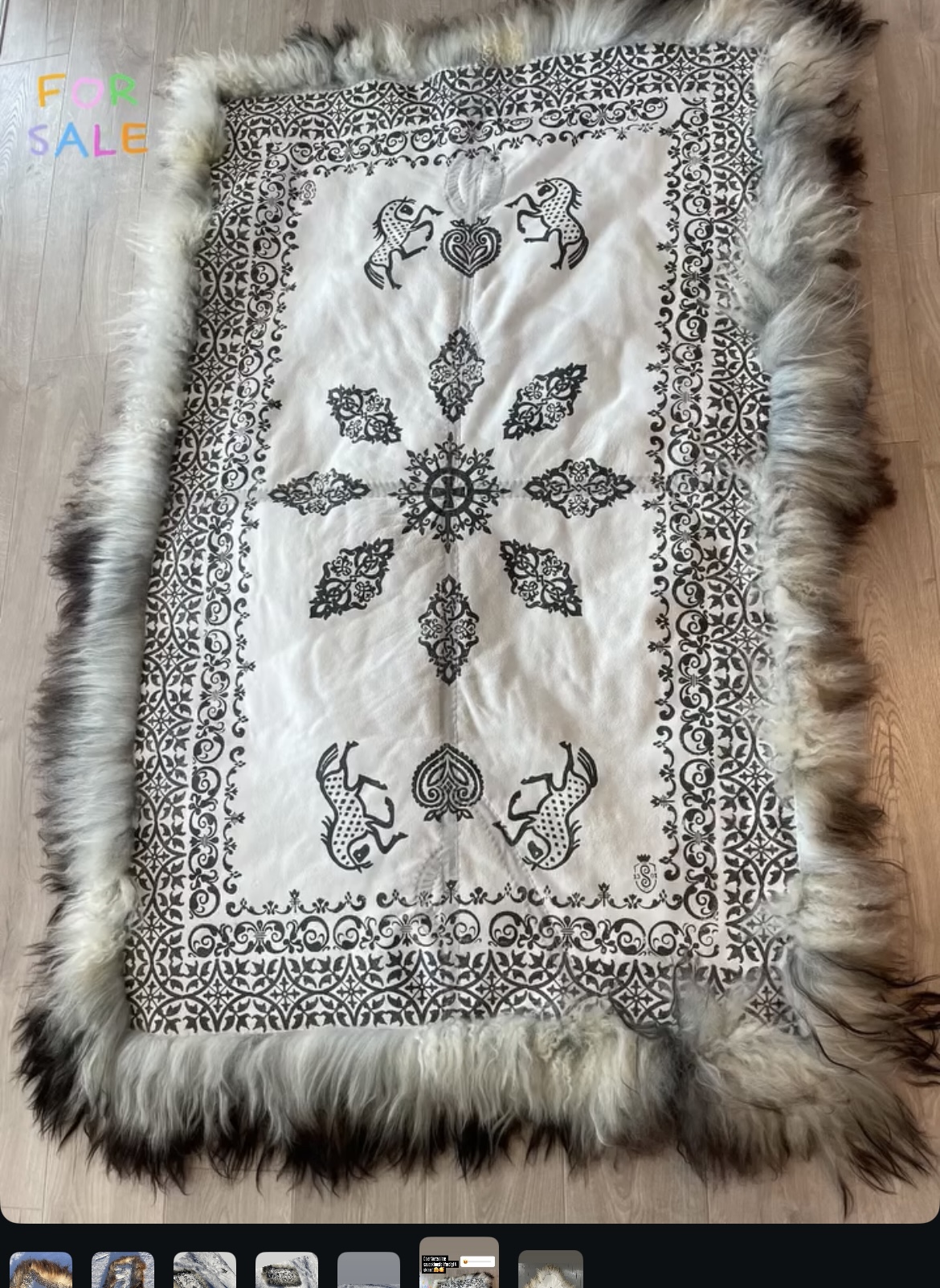 saueskinnsfell håndlaget med trykk